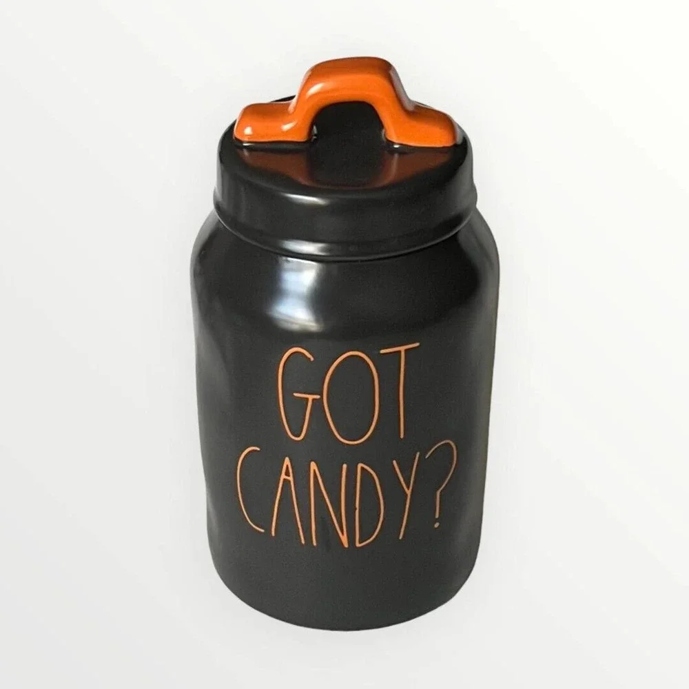 Rae Dunn GOT CANDY? Halloween Black Orange Logo Ceramic Canister With Lid